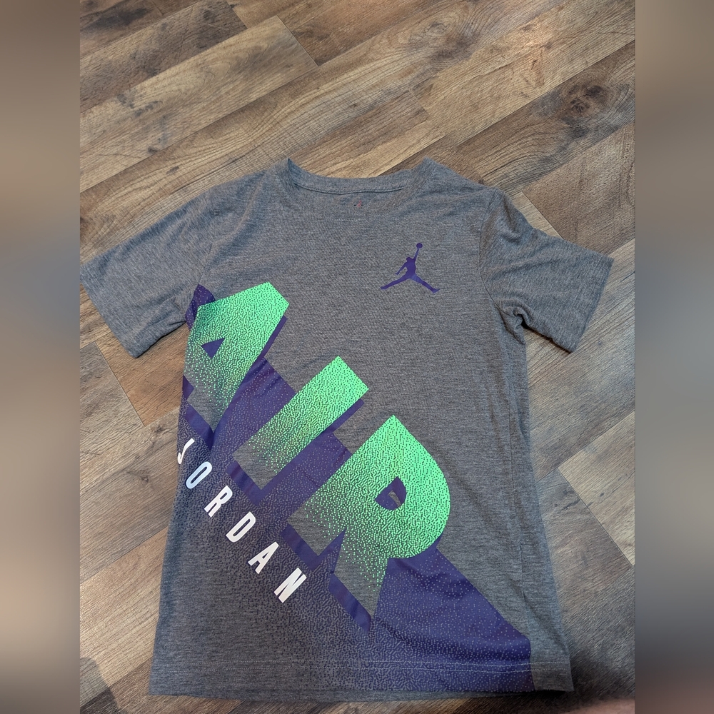 Jordan Gray Tee with Green & Purple Graphic